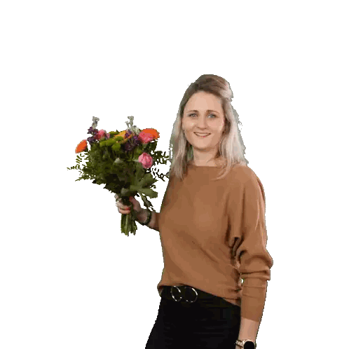 Woman in Brown Sweater Holding Flowers
