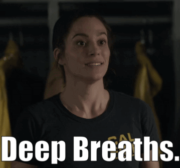 Woman In Cal Shirt Saying Deep Breaths GIF