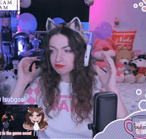 Woman in Cat Ear Headband Playing Video Game With Nuka Cola Can