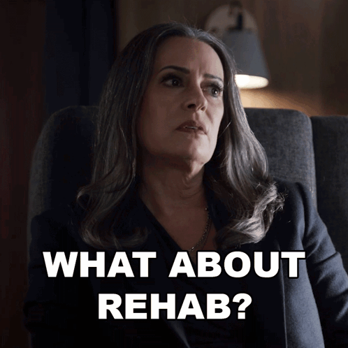 Woman In Chair Saying What About Rehab GIF