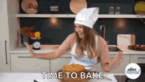 Woman In Chef Hat Says Time To Bake GIF