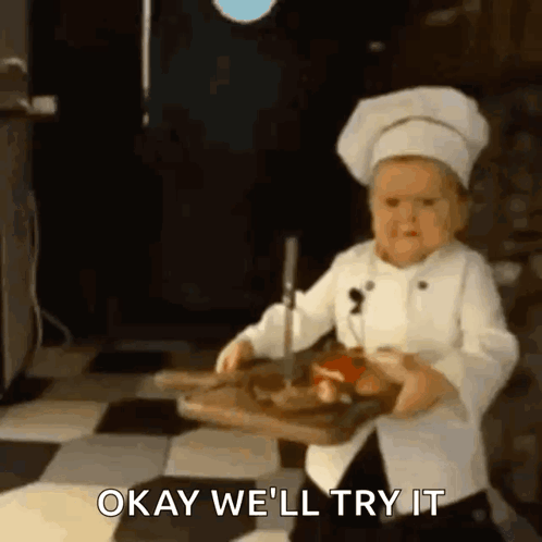 Woman in Chef's Hat and Apron Saying Chef Maya