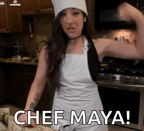 Woman in Chef's Hat Apron Says Chef Maya