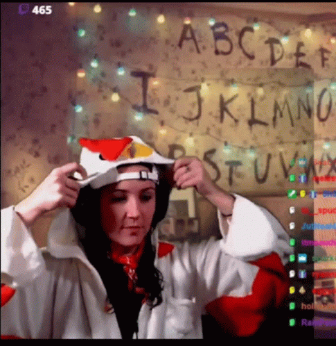 Woman In Chicken Costume Adjusting Hat GIF