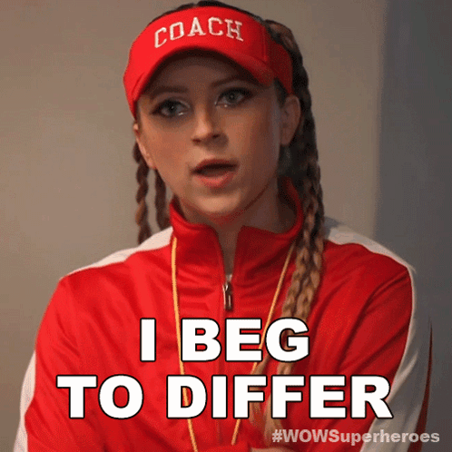 Woman in Coach Hat and Red Jacket Says I Beg to Differ