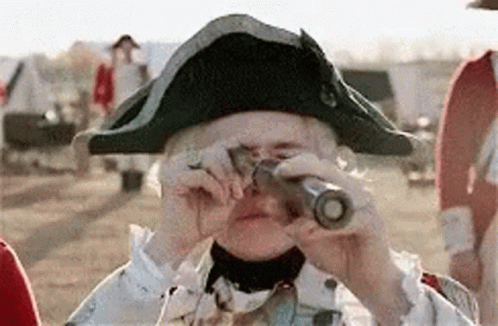 Woman in Colonial Uniform Looking Through Telescope