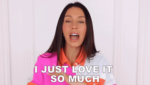Woman in Colorful Shirt Saying I Love It