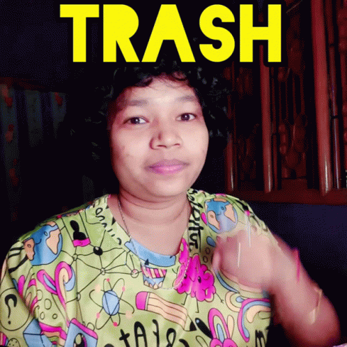 Woman in Colorful Shirt Saying Trash
