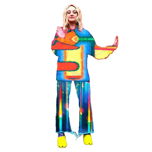 Woman in Colorful Sweater and Pants with Letter U