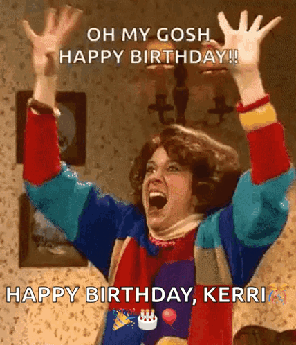 Woman In Colorful Sweater Celebrating Birthday Arms Up GIF