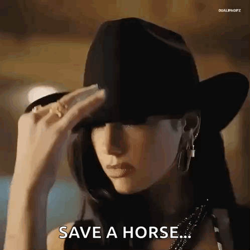 Woman In Cowboy Hat Saying Save A Horse GIF