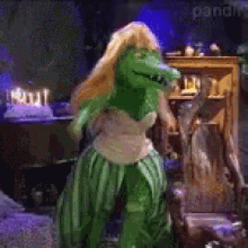 Woman in Crocodile Costume Dancing With Candles