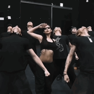 Woman In Crop Top Dancing With Group GIF