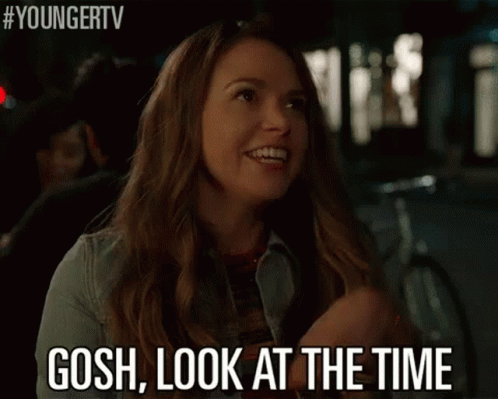 Woman In Denim Jacket Says Gosh Look At Time GIF