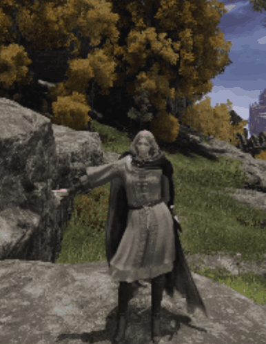 Woman In Dress And Cape On Rock GIF