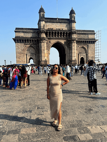 Woman In Dress At Gateway Of India GIF