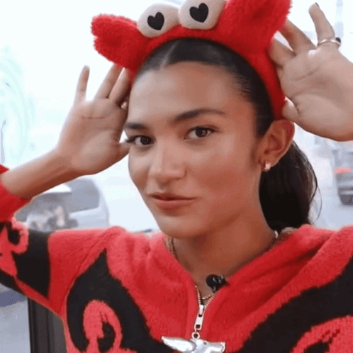 Woman In Elmo Headband GIF