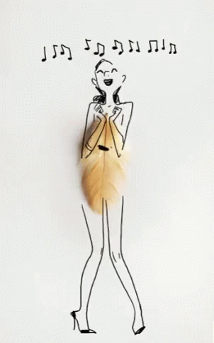 Woman In Feathered Dress With Music Notes GIF