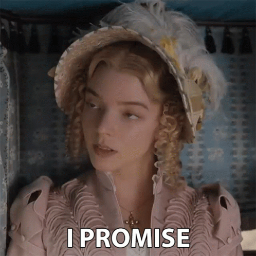 Woman in Feathered Hat and Pink Jacket Saying I Promise