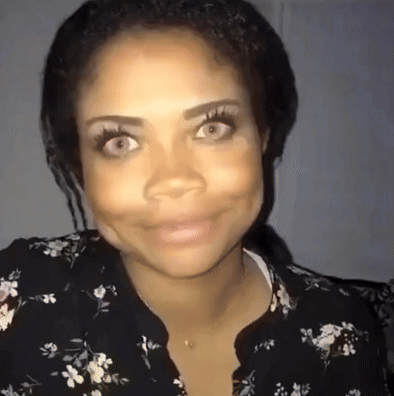 Woman in Floral Shirt Close Up