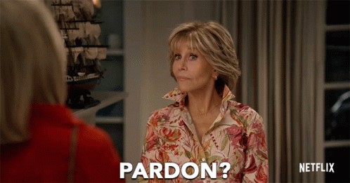 Woman in Floral Shirt Says Pardon