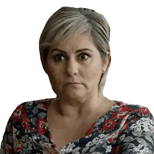 Woman in Floral Shirt Surprised