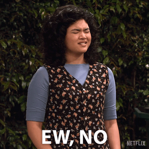 Woman In Floral Vest Making Funny Face Saying Ew No GIF