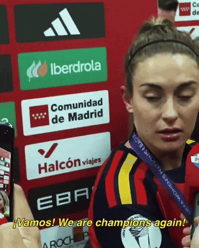 Woman In Front Of Banner Comunidad De Madrid GIF
