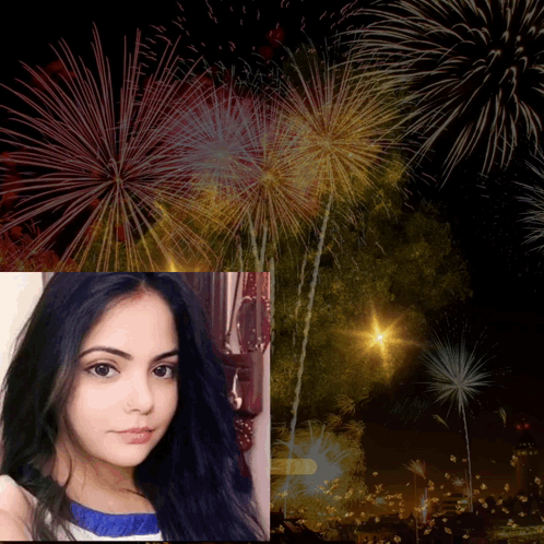 Woman in Front of Fireworks
