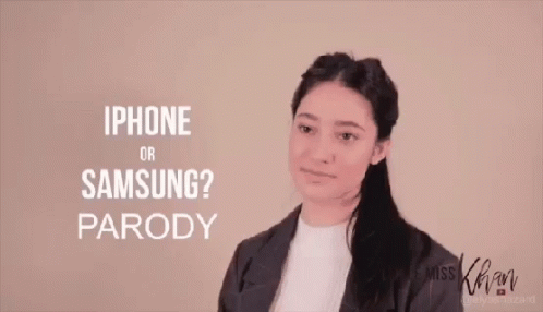 Woman in Front of iPhone Samsung Parody Poster