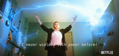 Woman In Front Of Lightning Bolt Saying I Never Wield Such Power Before GIF