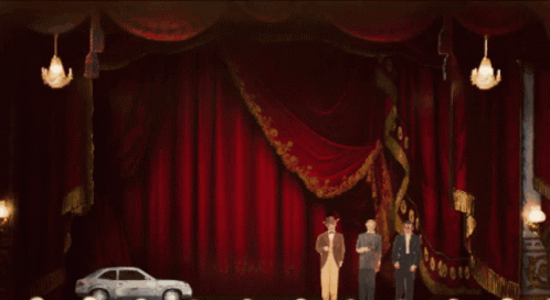 Woman In Front Of Red Curtain And Car GIF