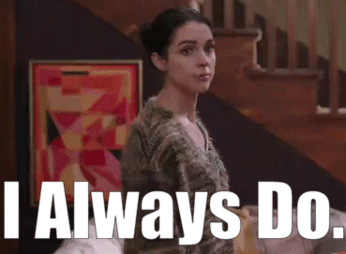 Woman in Front of Stairs Saying I Always Do