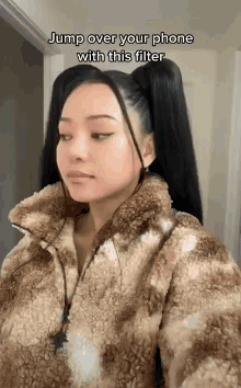 Woman In Fur Coat With Phone Filter GIF