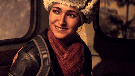 Woman In Fur Hat And Scarf Smiling GIF