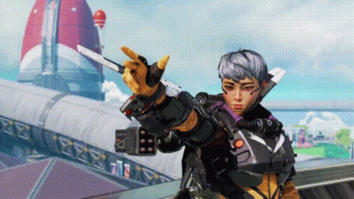 Woman in Futuristic Outfit Holding Gun and Making Peace Sign