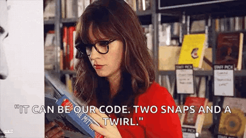 Woman In Glasses Reading Book Says It Can Be Our Code Two Snaps And A Twirl GIF
