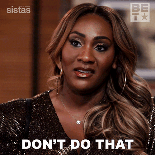 Woman in Gold Dress Saying Don't Do That
