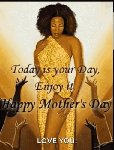 Woman In Gold Dress Saying Happy Mothers Day GIF