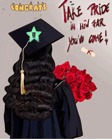 Woman In Graduation Cap And Gown Holding Roses GIF