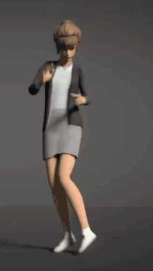 Woman in Gray Dress and Black Jacket Dancing