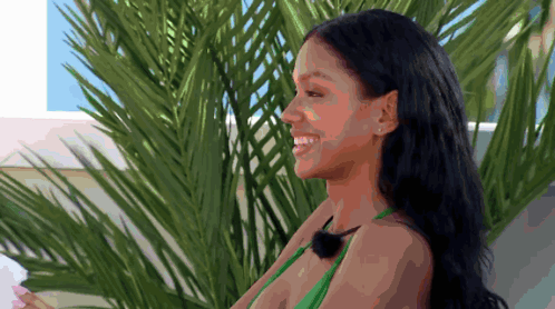 Woman In Green Bikini Smiling Palm Tree GIF