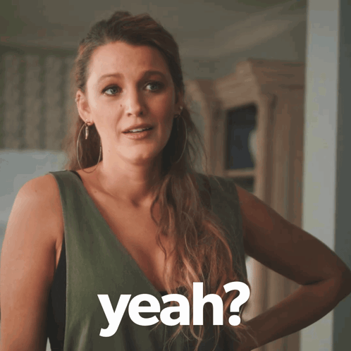 Woman in Green Dress Asking Yeah