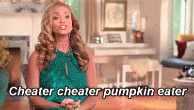 Woman in Green Dress Cheater Cheater Pumpkin Eater