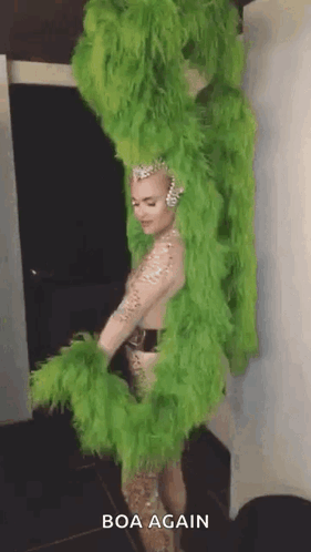 Woman In Green Feather Boa GIF