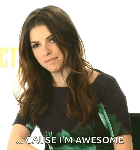 Woman in Green Shirt Saying Cause I'm Awesome