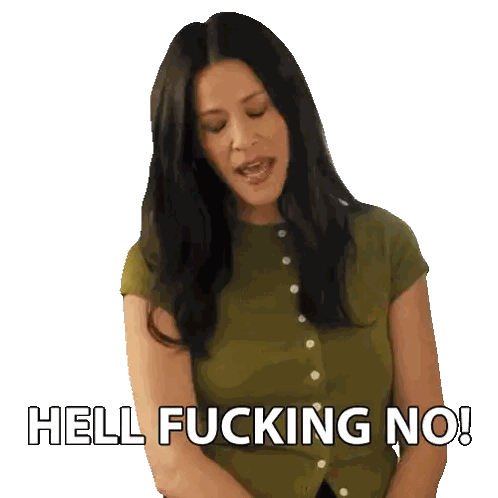 Woman in Green Shirt Saying Hell No