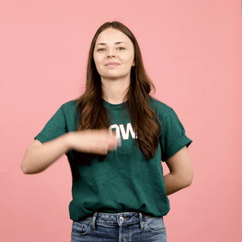 Woman in Green Shirt Saying Ow