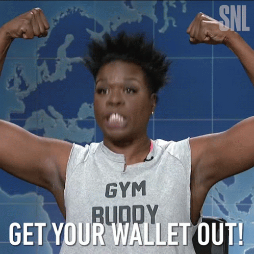 Woman in Gym Buddy Shirt Flexing Arms