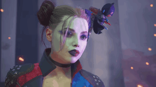 Woman in Harley Quinn Costume with Bow